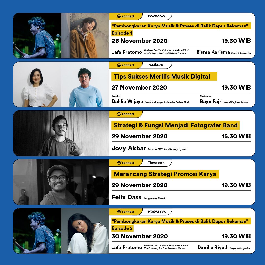 soundfren's tweet photo. Soundfren kembali menghadirkan Soundfren Connect bersama para pelaku industri musik.
Ikuti #SoundfrenConnect 26-30 November 2020 dengan biaya registrasi mulai dari Rp 35.000.
Untuk join silahkan langsung cek aplikasi Soundfren di hp kamu, Fren!
#Soundfren #KoneksiBermusik https://t.co/2u9yrKBQlP
