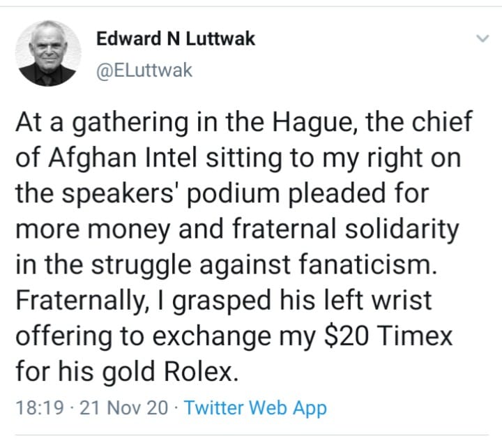 6: The gentlemen who Edward N Luttwak is refering to (in the image below) is Hamdullah Mohib, the Afghan President's family friend, who grew up in the UK and now is the Afghan intelligence chief. Corruption begins from the very top and remains there, the first Afghan government,