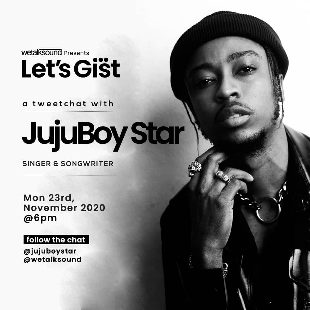 OmolaraAwonuga_'s tweet photo. Stay tuned for the chat with  @wetalksound at 6pm!! #IDeyThere @Jujuboystar @lifeatAR #JujuSzn #JujuSzn https://t.co/h7mhYaJk7G