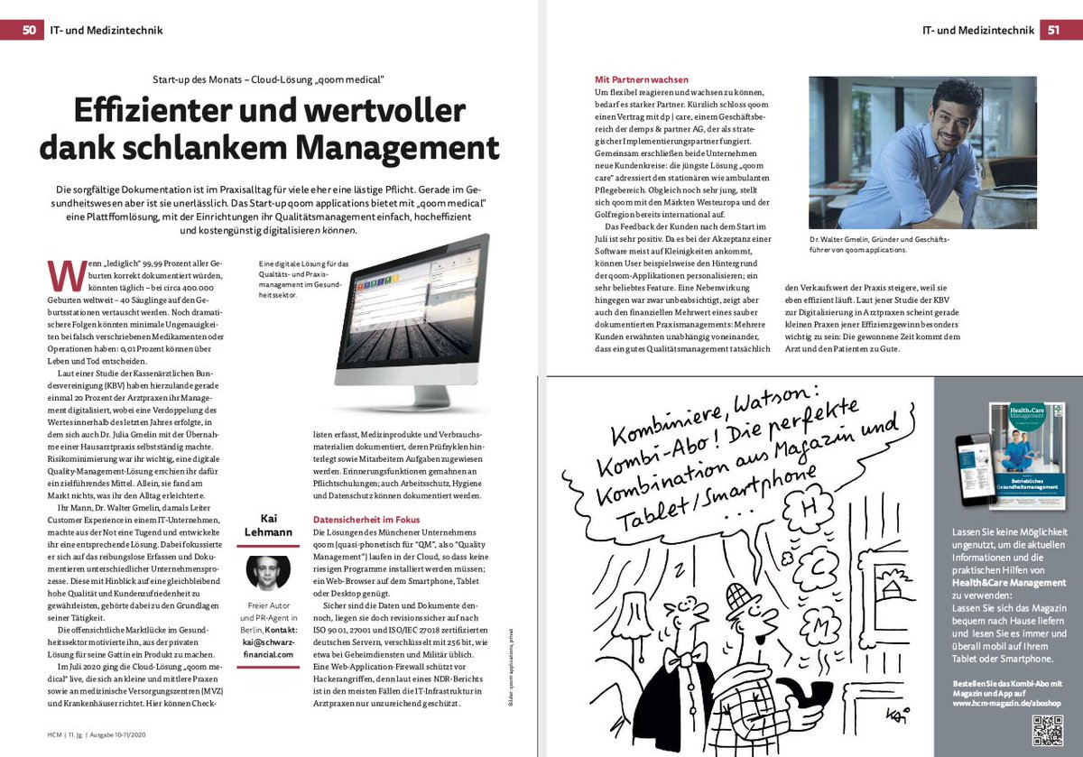 qoom applications (@qoomapps) on Twitter photo Very good news this Monday: the <a href="/hcm_magazin/">hcm-magazin</a> honored us as „start-up of the month“. We’re extremely proud of this nomination!
#qoom #qoommedical #qoomapplications #qualitymanagement #qualitätsmanagement #Digitalisierung #DigitalTransformation Very good news this Monday: the <a href="/hcm_magazin/">hcm-magazin</a> honored us as „start-up of the month“. We’re extremely proud of this nomination!
#qoom #qoommedical #qoomapplications #qualitymanagement #qualitätsmanagement #Digitalisierung #DigitalTransformation