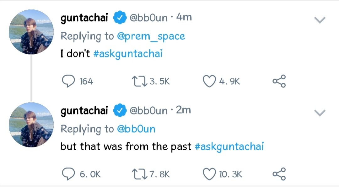 boun doing an #,askguntachai fantalk with his fans and got an unexpected question from his non celebrity ex-lover that no one knew except for his close friends.