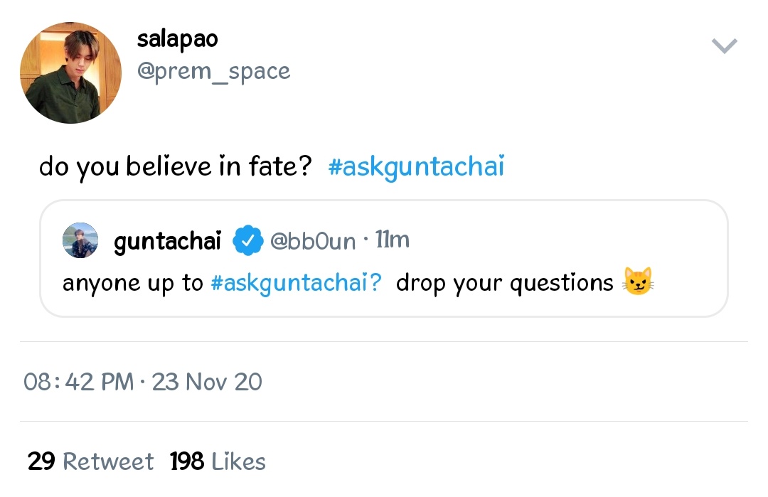 boun doing an #,askguntachai fantalk with his fans and got an unexpected question from his non celebrity ex-lover that no one knew except for his close friends.