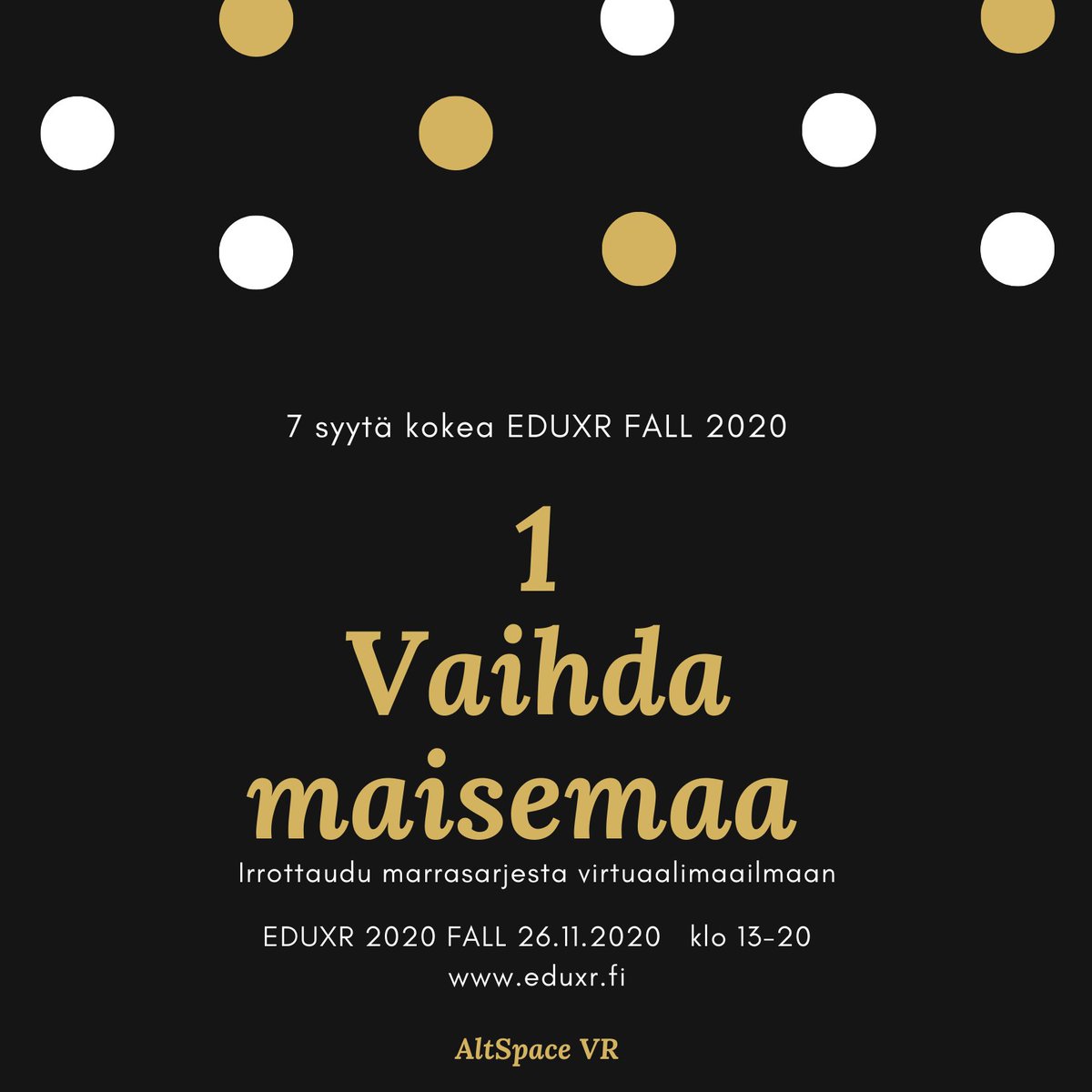 eduxrFI's tweet photo. Vaihda maisemaa. Mutta pysy kuitenkin kotona. #syynumero1 #eduxrfall #eduxr2020 #virtualreality #xr #extendedreality https://t.co/YNYsKOrcdy https://t.co/zdee9Himro