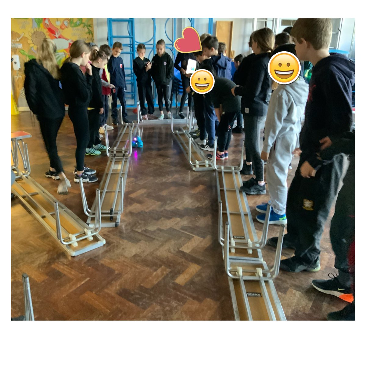 StBridgetsCofE's tweet photo. Could you make Hawkwind travel through our class maze? Class 10 are busy programming robots in the hall this morning. Will he make it? #mazemovers #programming #canitdothedishestoo? @highimpactgareth https://t.co/nPkli8waCz
