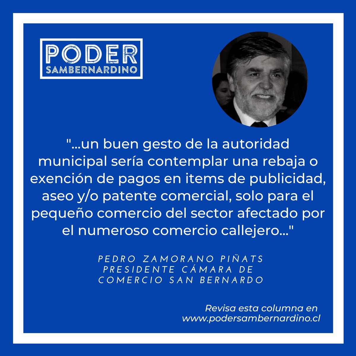 PSambernardino's tweet photo. #ColumnaSambernardina | "Crónica de una historia anunciada" por @PZAMORANOPINATS, Presidente Cámara de Comercio San Bernardo. Revisa la columna en https://t.co/8Yil0LKU4l https://t.co/sQBUgV6MBW