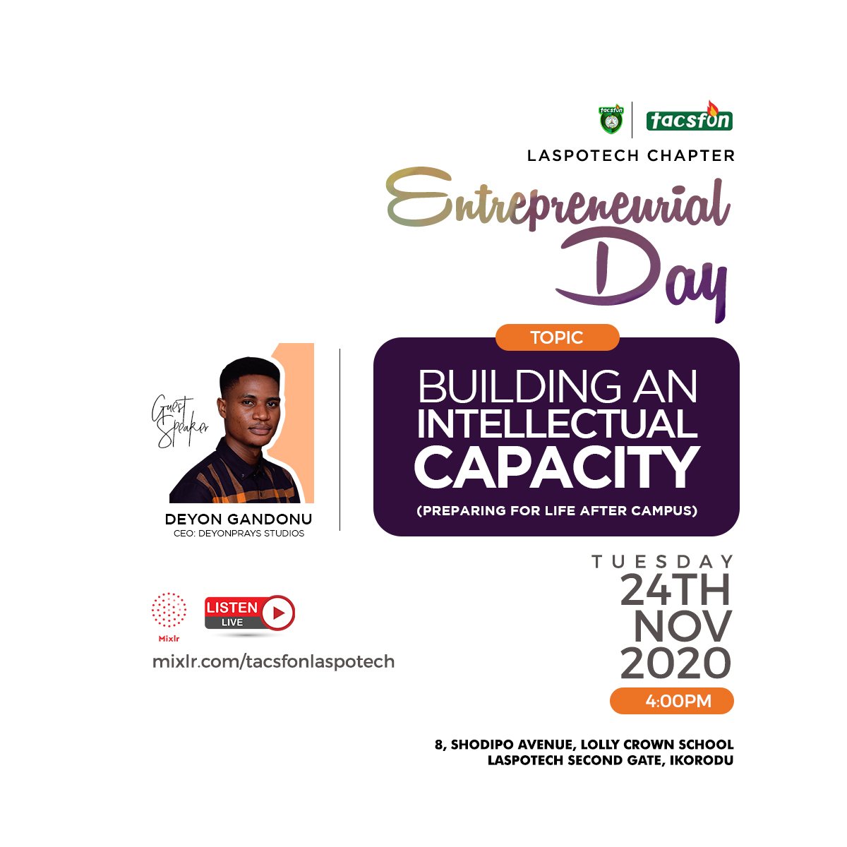 deyondaily's tweet photo. Remember,
Life comes hard the moment you step out of campus.
Your intellectual capacity is what will define how well you can withstand the test of time.
Listen Live: https://t.co/fXzmDoW2Lb

#intellectualcapacity #deyonprays #campus #undergraduate #Entrepreneurship https://t.co/WXXf9gWpCX