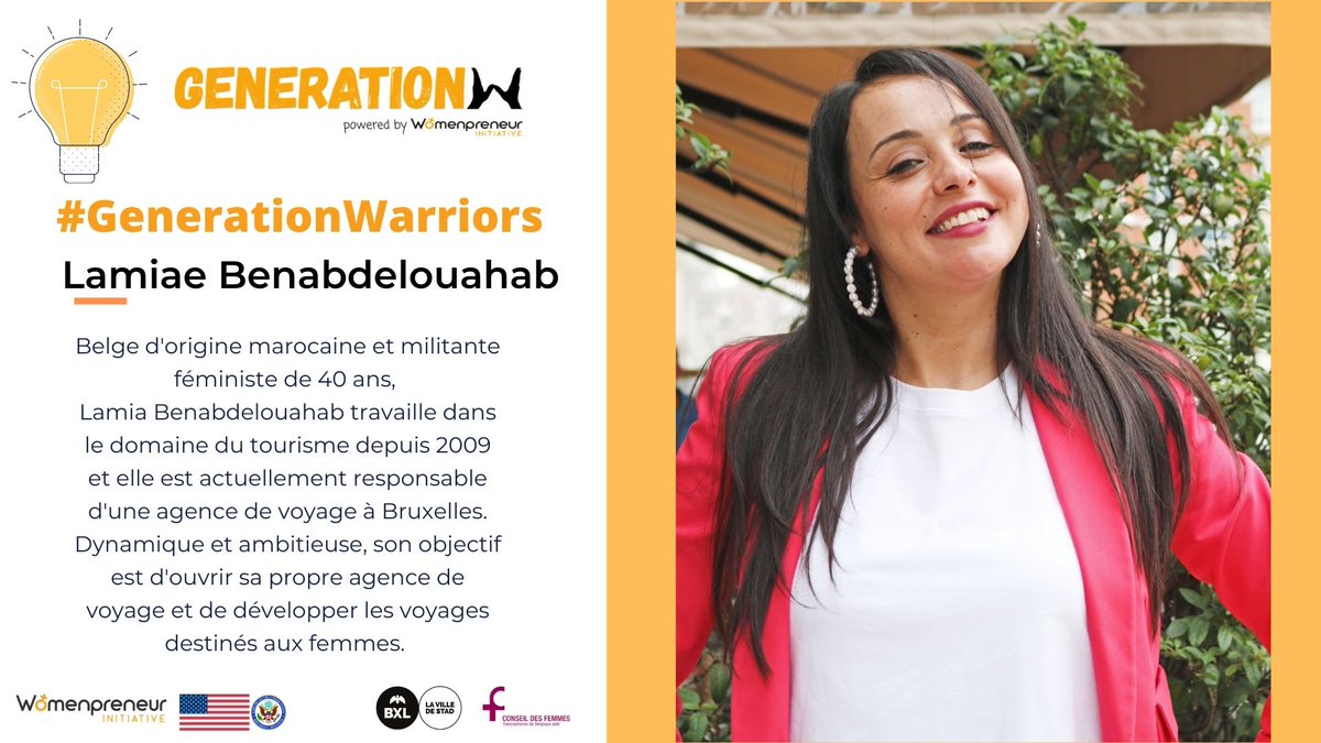 Womenpreneur1's tweet photo. #GenerationWarriors
✨Rencontrez notre candidate Lamiae, l'agent de voyage féministe✨
----------
✨Meet our candidate Lamiae, the feminist travel agent✨
#bewomenpreneur #GenerationW #USEmbassy #villedebruxelles #CFFB
@usembbrussels @VilleBruxelles @CFFB_asbl https://t.co/vu9EybXKFK