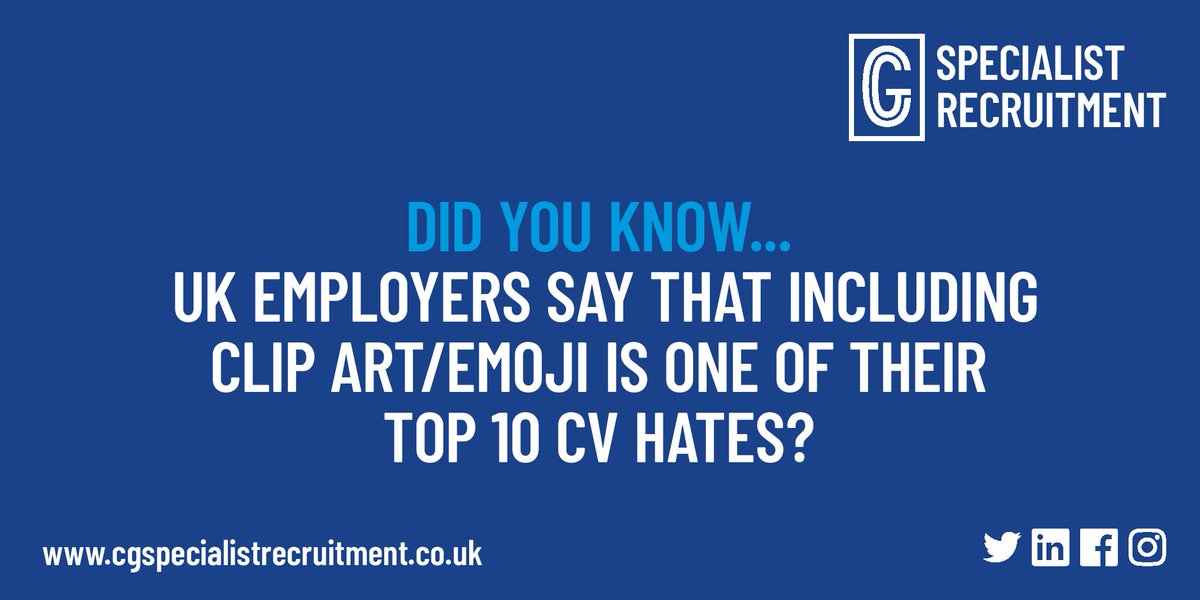 CgcvLtd's tweet photo. Do you have fancy clipart and/ or emojis in your CV? 

Might be time to change that...

Who you gonna call? @CgcvLtd  ;)

#CV #job #jobs #career #careers #careerhelp #cvadvice #cvtips #recruiting #didyouknow #didyouknowfacts https://t.co/lHHAdy5tND
