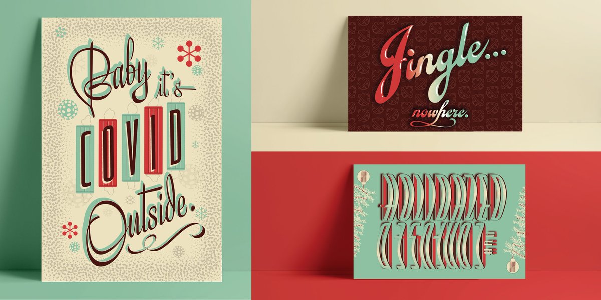 elveticadesign's tweet photo. A look at the first three Quaran-tines. A series of postcards to send someone you are missing. We could all use a laugh right now, but one that’s shared from afar, and behind three layers of fabric. #WearAMask #thequarantines #quarantineseries https://t.co/uYesiERh0Y