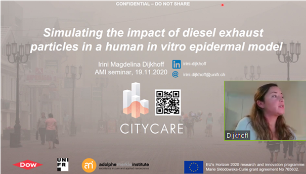 IriniMagdelina's tweet photo. Glad to share my latest results at the @MerkleInstitute seminar on effects of diesel exhaust particles on an in vitro epidermal model as part of the @CITYCARE project. For more info: https://t.co/10Nztosygo. #MSCA #H2020 @AMIBioNano https://t.co/1EqWC7ookM