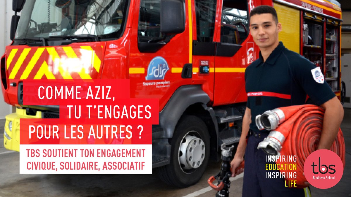 tbs_education's tweet photo. Nous sommes fiers de nos étudiants qui s'engagent, comme Aziz, pompier volontaire au @sdis31officiel ! 🔥👨‍🚒

A #TBSeducation, nous avons décidé de valoriser leur implication bénévole avec un bonus sur moyenne + mention de l’engagement sur leur diplôme. 😉🎓

#TSBinspiringStudents https://t.co/lfo3CEh7f1