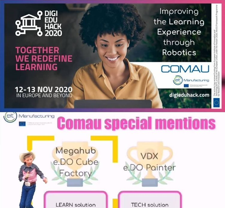 mega_hub's tweet image. Complimenti ai nostri maker che hanno partecipato a @DigiEduHack , l&apos;hackathon dedicata al futuro dell&apos;istruzione in senso inclusivo, digitale, accessibile e sostenibile. Ci siamo classificati al 4° posto e abbiamo ottenuto una menzione da Comau
#digieduhack2020 #school #robotics