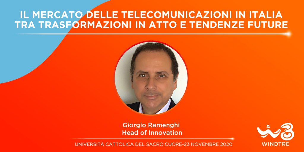 WindTreOfficial's tweet photo. Prosegue il nostro impegno nelle università italiane. Oggi alle 17:30, Giorgio Ramenghi @gramenghi Head of Innovation, terrà una lezione online all’@Unicatt dal titolo “Il mercato delle telecomunicazioni in Italia tra trasformazioni in atto e tendenze future” #TOPQUALITYNETWORK https://t.co/l5q4YZ95Sv