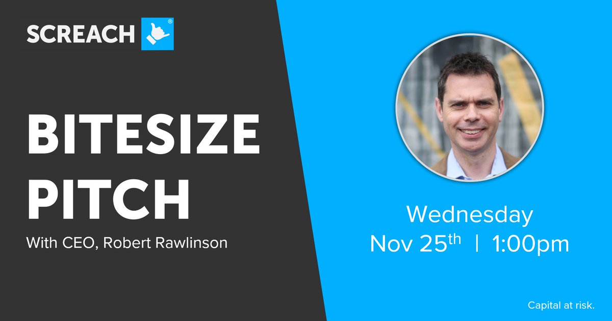 Want to know what #Screach and our funding campaign on Seedrs is all about? ✅

Get involved and sign up to see our #Seedrs ‘Bitesize Pitch’ with CEO Robert Rawlinson this Wednesday (25th November) at 1:00pm. 🎤

Please register here 👉🏽 lnkd.in/dPpyA8F