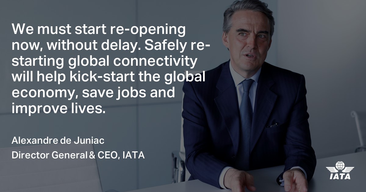 IATA's tweet photo. We call for systematic pre-departure #COVID19 testing to open borders without quarantine. 

And while recent news on vaccines are encouraging, "we literally can't afford to wait for the majority to receive a vaccine before we re-open our borders," said @IATA's CEO.  #IATAAGM https://t.co/tw4Tt7ZiR9
