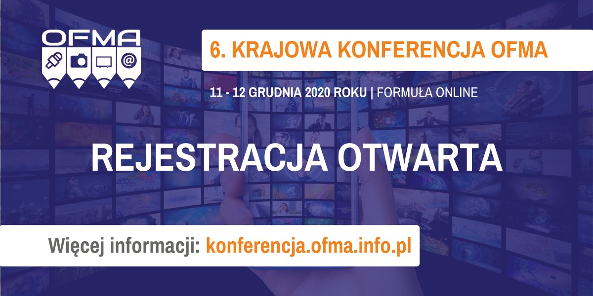 OFMApl's tweet photo. Otwieramy rejestrację na 6. Krajową Konferencję #OFMA!💻Zapraszamy wszystkich dziennikarzy studenckich! Rejestracja trwa do 8 grudnia lub do wyczerpania limitu miejsc.

Przez najbliższe dni będziemy przedstawiać naszych gości!

Więcej na: https://t.co/lpc37oIXkY

#media #nauka https://t.co/BdEQL5C5rM