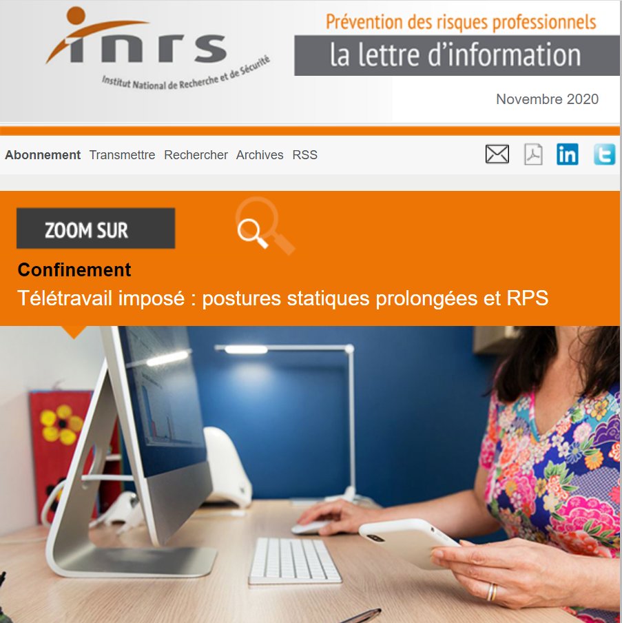 INRSfrance's tweet image. [A LIRE] Découvrez notre newsletter sur la #SantéAuTravail avec un zoom sur le #teletravail imposé : postures statiques prolongées et #RPS - évaluation des risques chimiques - effets du #travail de nuit - polyexpositions...👉kiosque.inrs.fr/lettre/archive…