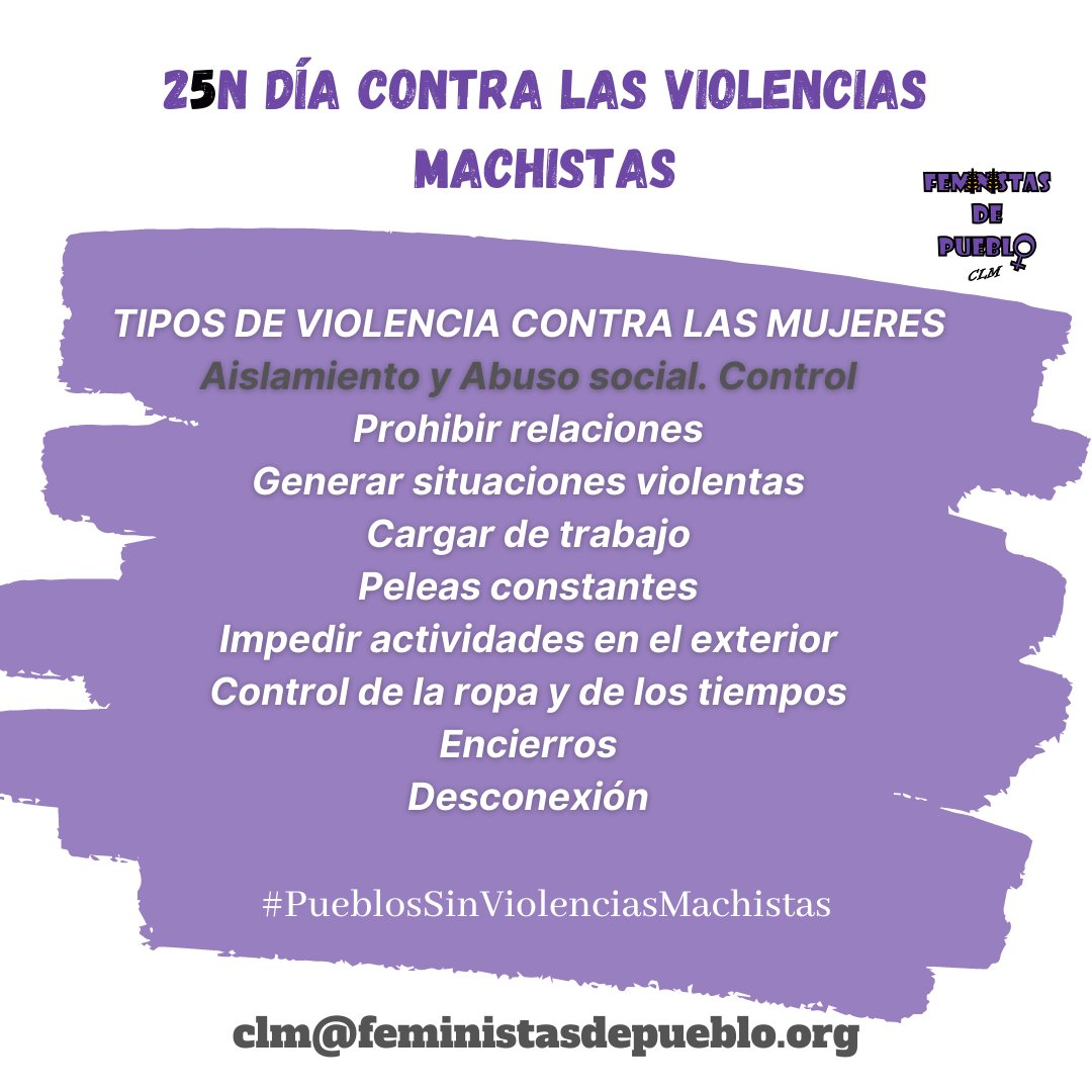 ClmFeministas's tweet photo. Las violencias hacia las mujeres se manifiestan de diversas formas, existiendo distintos tipos de violencias que a veces pueden pasar desapercibidas. #25NCLM #PueblosSinViolenciasMachistas #VivasNosQueremos https://t.co/PtBMFES6Ch