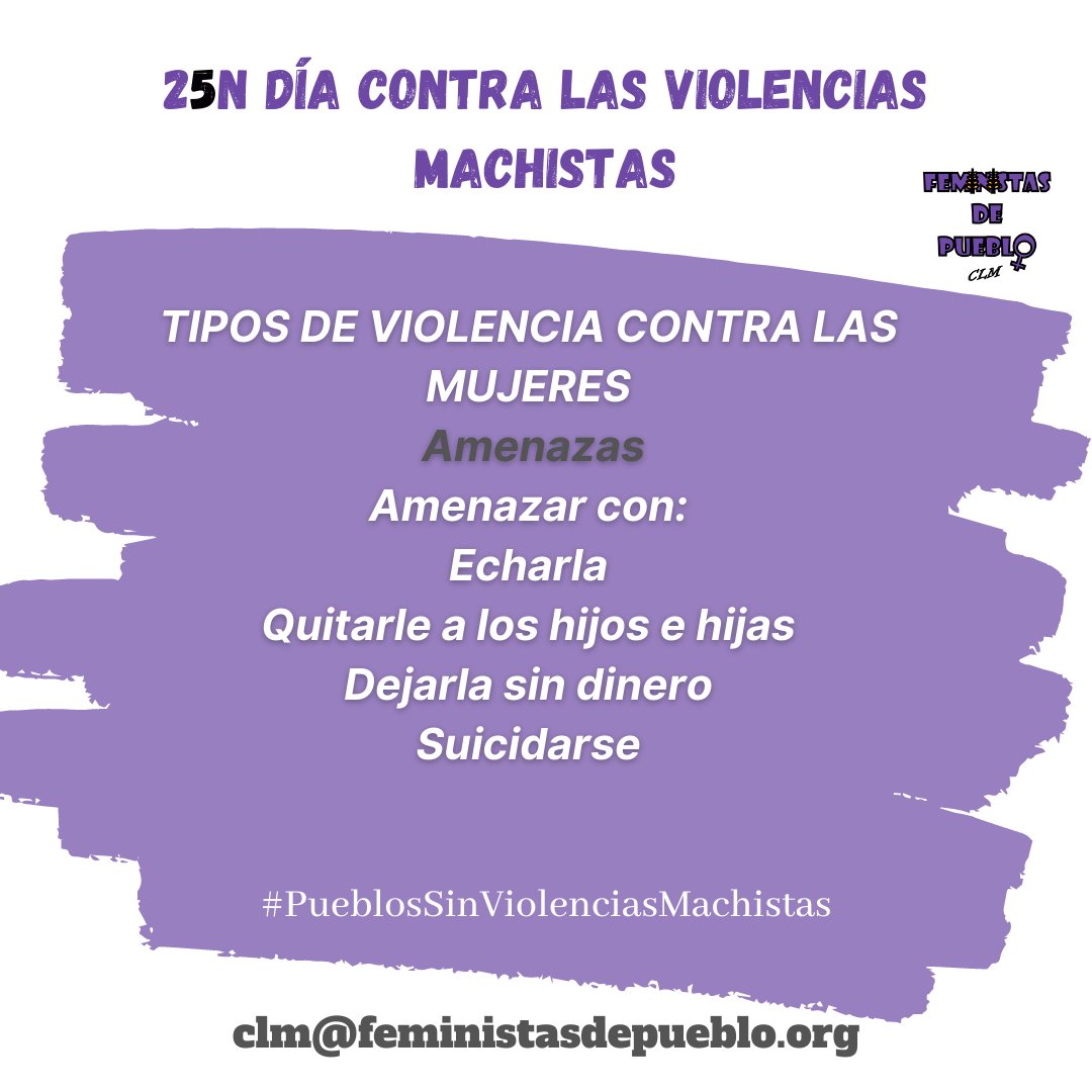Las violencias hacia las mujeres se manifiestan de diversas formas, existiendo distintos tipos de violencias que a veces pueden pasar desapercibidas. #25NCLM #PueblosSinViolenciasMachistas #VivasNosQueremos