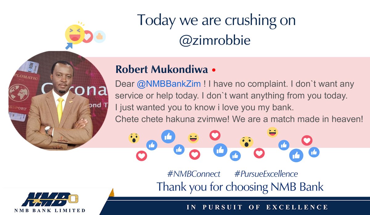 NMBBankZim's tweet photo. Our customer crush today is @zimrobbie. Thank you for sharing your experience with us. #CustomerCrush #NMBConnect #RedefiningBanking #YourDigitalBank #DigitalBankingSolutions https://t.co/MpSJSPjlOJ