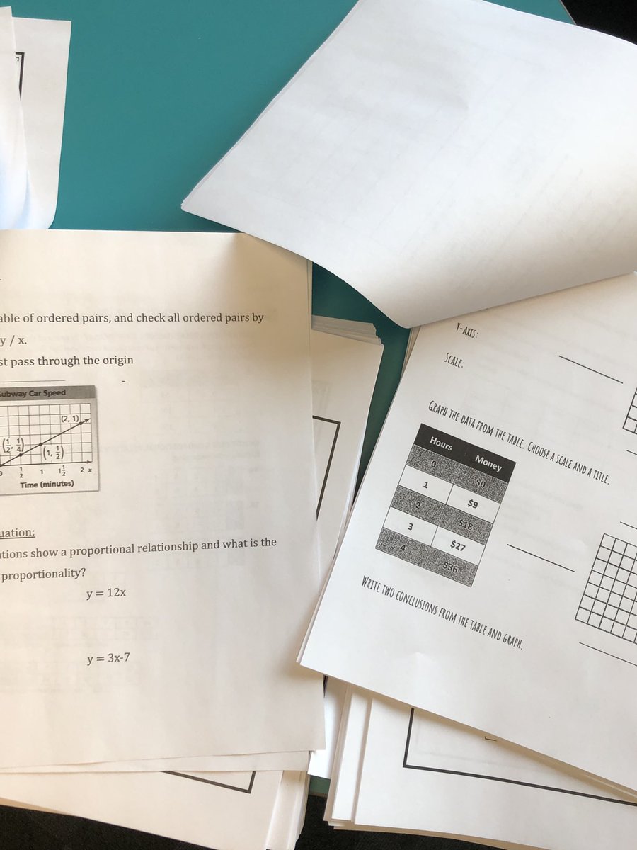 Using Jamboard has been great in math, but sometimes you can’t beat paper-pencil ✏️! Making packets for students to pick up for the 7RP unit since it involves a lot of tables and graphs! #engage109 <a href="/JamieMall/">Jamie Mall</a> @rfrase1