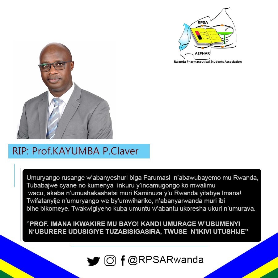 RPSARwanda's tweet photo. #RPSARwanda izahora izirikana umurava, ubudakemwa, inkunga ubumenyi, n'uburere udusigiye.
Imana ikwakire mu bayo  @PCKayumba Warakoze! u Rwanda tuzarwubahisha biciye mu mwuga wa Farumasi @RBCRwanda @RwandaFDA @UR_CMHS @RwandaNCDA
@Uni_Rwanda @RwandaCPU @RwandaHealth @Rwanda_Edu https://t.co/OBfYYhbyQy