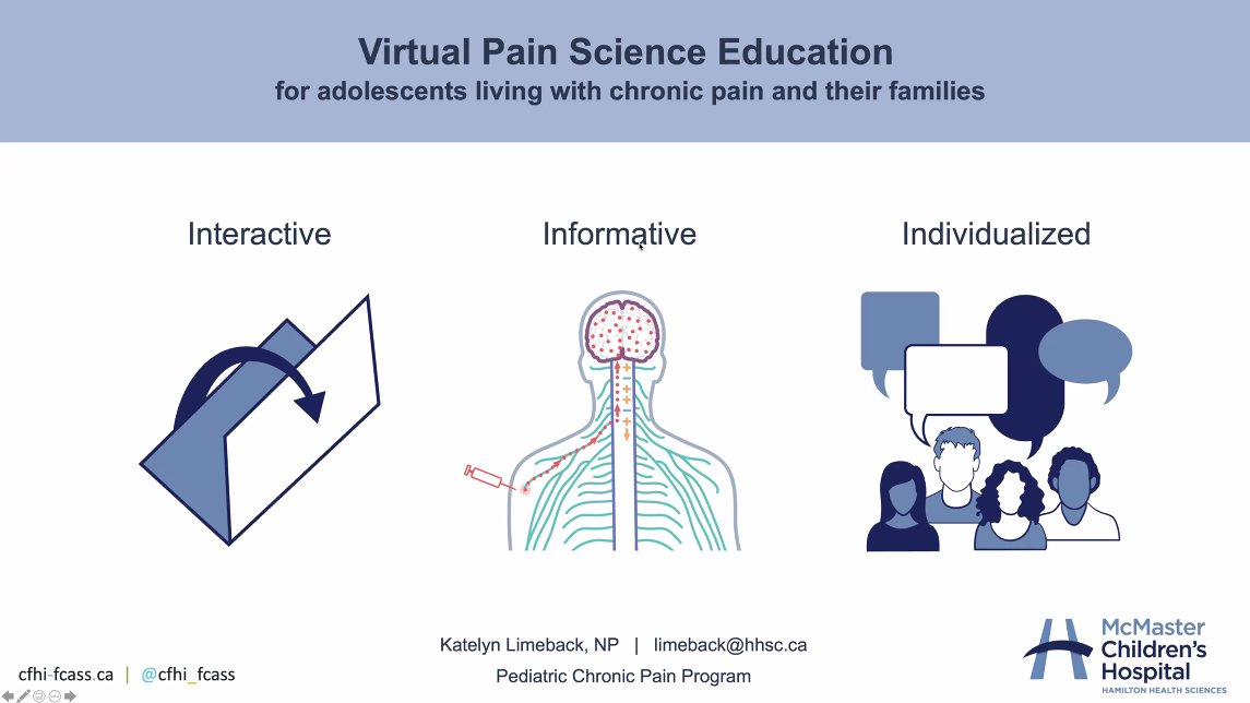 KidsInPain's tweet photo. 💡#VirtualCare Innovation Spotlight⤵️

The virtual pain science education program helps patients/families:
✅understand Tx rationale
✅engage in interdisciplinary self-mgmnt🤝

Check it out in the #PartneringForPain Evidence &amp; Gap map➡️https://t.co/NIkUplcfzM #ItDoesntHaveToHurt https://t.co/ObTjyfmhBb