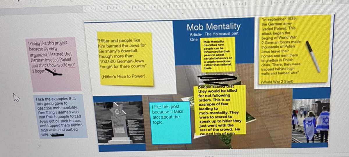 ruggreads's tweet photo. When you are virtual, try a virtual gallery walk. Love how our 7th grade Ss used text boxes to respond to projects completed by their peers. ⁦@RamapoRidgeMS⁩ #mahwahconnects #googleslides #virtualgallerywalk https://t.co/TJPV12QzoJ