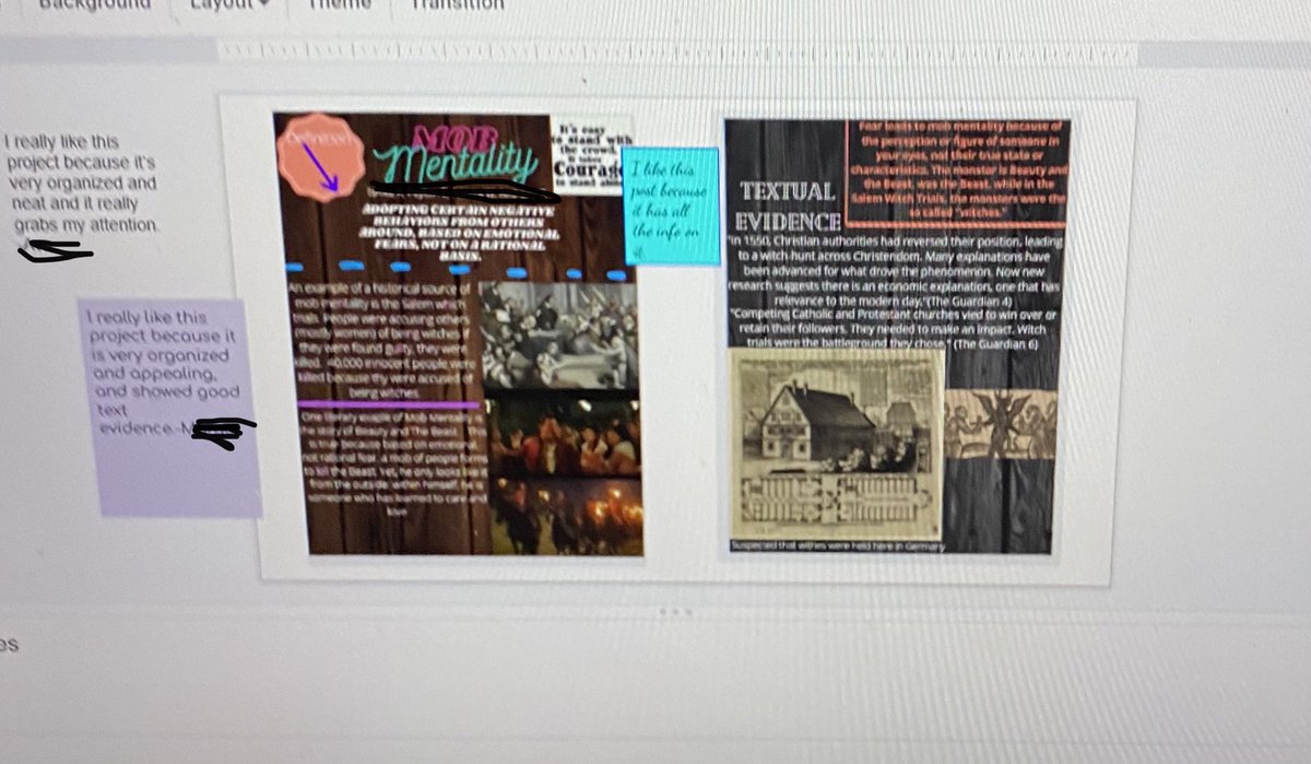 ruggreads's tweet photo. When you are virtual, try a virtual gallery walk. Love how our 7th grade Ss used text boxes to respond to projects completed by their peers. ⁦@RamapoRidgeMS⁩ #mahwahconnects #googleslides #virtualgallerywalk https://t.co/TJPV12QzoJ