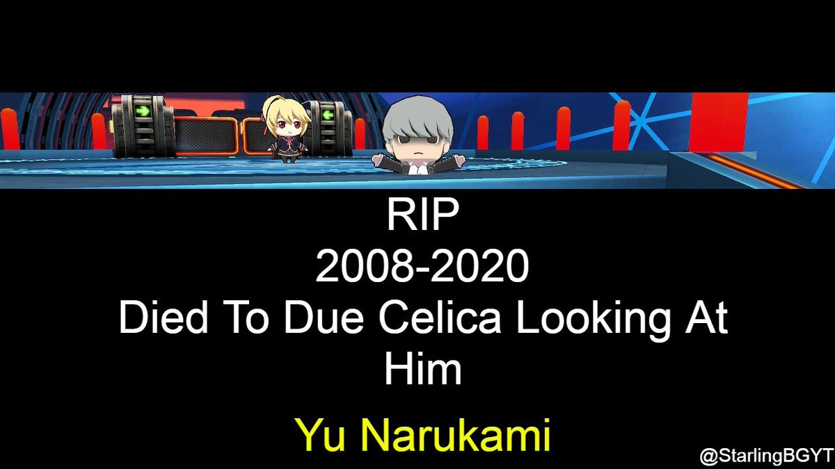 StarlingBGYT's tweet photo. Our Boi Yu Is Dead Very Sad Day #meme #Persona4 #Persona5 #BBTAG #Blazblue #bbcf #SmashUltimate #dlconline #ShinMegamiTensei https://t.co/smBDIfoNEv