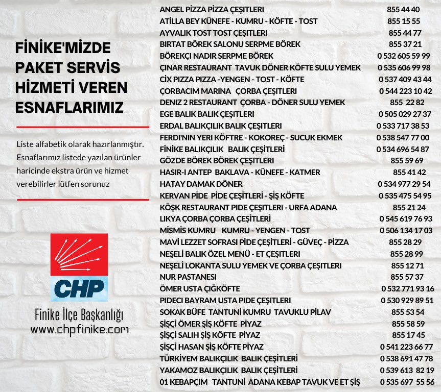 FinikeTV's tweet photo. Finike’mizde Paket Servis Hizmeti Veren Esnaflar;

Geçen Hafta Hayatımıza Giren Kısıtlama İle Birlikte Yeme İçme Sektörü Gel-Al veya Alo Sipariş Sistemine Döndü. Mümkün Olduğunca Komşularımıza Destek Olalım https://t.co/r6eS46TEEb