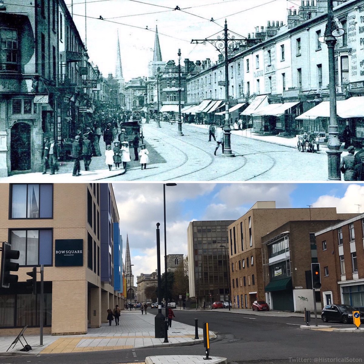 Bernard Street, then and now. The Blitz would change the face of Southampton forever...