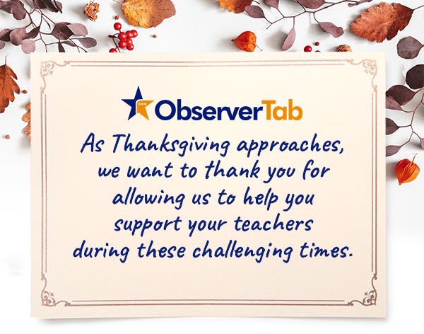 ObserverTab's tweet photo. As the holidays approach, we think with gratitude about school administrators, teachers, and staff who keep finding new reserves of strength, ingenuity, and commitment during this crisis. We are in this together. #education #k12 #educationadmin #distancelearning #teachersupport https://t.co/YyP2cr77tP
