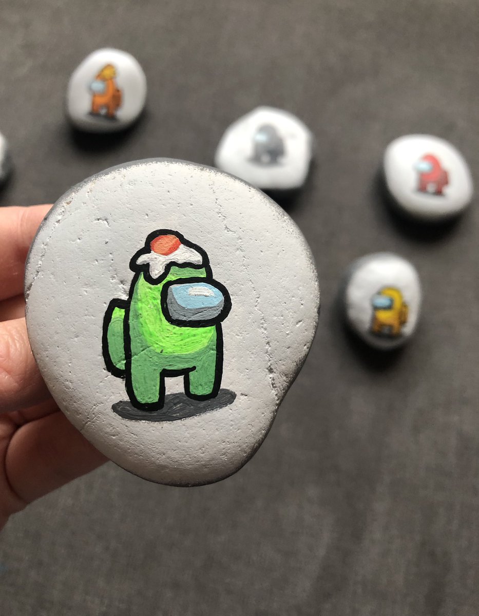Yellowbellyrock's tweet photo. My kids have introduced me to @AmongUsGame and now I’m addicted! The ones with the hats are our characters and we have to keep them apparently but the rest will be hidden #amongus #impostor #sus #kindnessrocks #crewmate https://t.co/zgiz8dYmq7