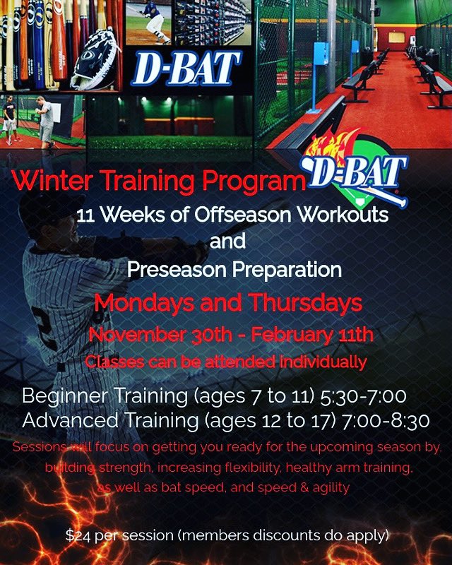 Our winter training program is starting soon! Work on your strength, flexibility, speed and more this offseason. 

Call us or book online to reserve your spot!