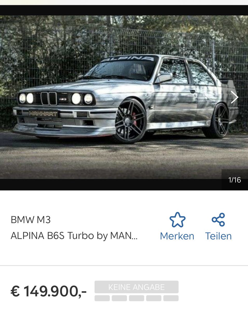 Tijdens onze zoektochten op de internationale automarkt komen we prachtige auto’s tegen.
Een BMW M3 is duur, een #Alpina bijzonder en als #Manhart hem onder handen heeft genomen nog duurder.
Maar zo duur?
https://t.co/Nj6uuM8Qf7
#bmw #m3 #MrWheelson https://t.co/5Ww1Dm62NE