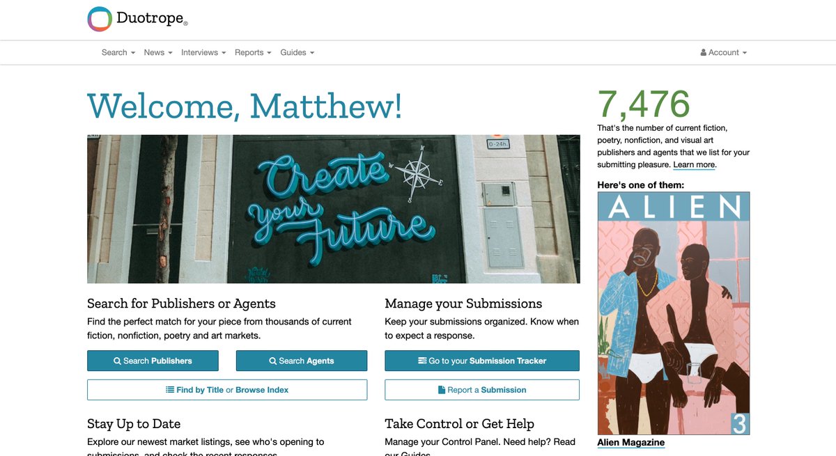 alienlitmag's tweet photo. We're featured on the homepage of @Duotrope today! 

Also, if you have an account, make sure you favorite us. It helps! https://t.co/1SCqClTDdi