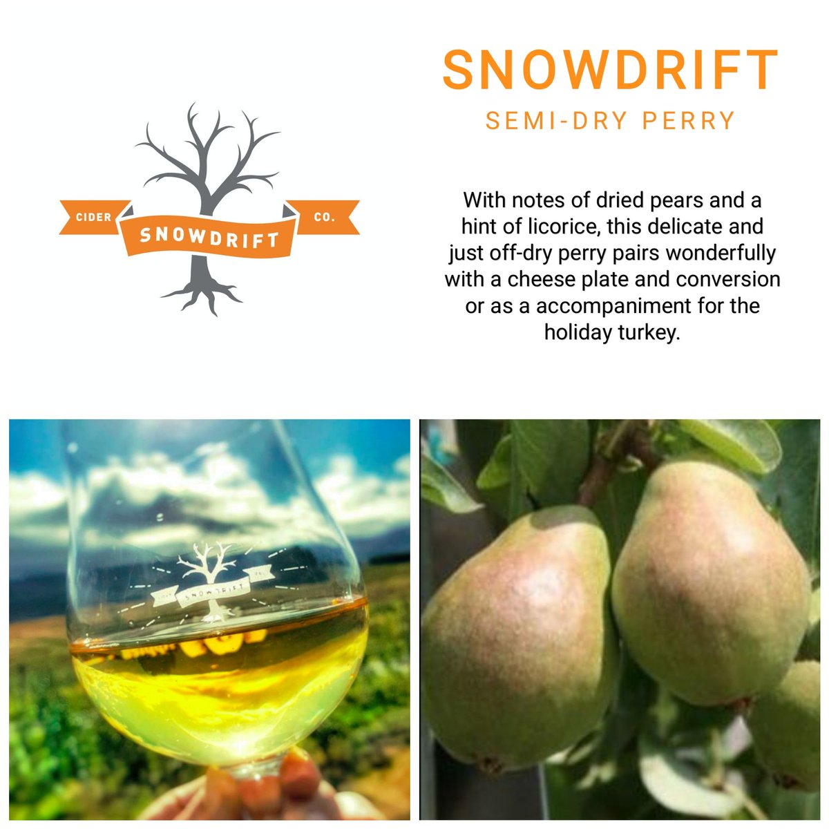 CACraftDist's tweet photo. Snowdrift Semi-Dry Perry. Cases and Kegs available. https://t.co/LCTqRGzt6s