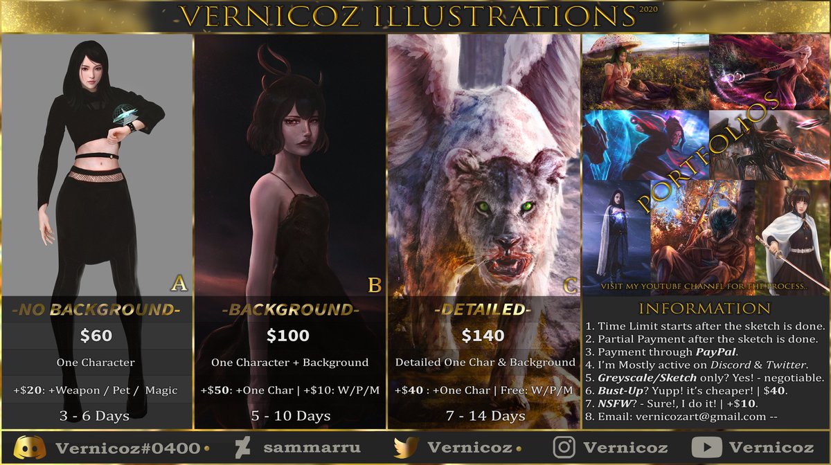 vernicoz's tweet photo. Yuhuuu!! I'm open for Commissions!!😆 -

Now You can choose from the packages!🥢-

Here's how I paint🖌️- https://t.co/tzQS6Ycoxe -

#art #digitalart #drawing #illustration #commissionsopen #lookingforcommission #fantasy #OC #FANART 

Refer to the image below for the details -
⬇️ https://t.co/Q5Ao8PVHZd