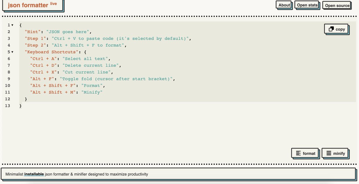 sideprojectsnet's tweet photo. json formatter live is an open source, privacy-friendly, installable JSON formatter via @AlexNastase01 

Check it out 👇

https://t.co/yf0YkzynaG https://t.co/Ox951XlV9L
