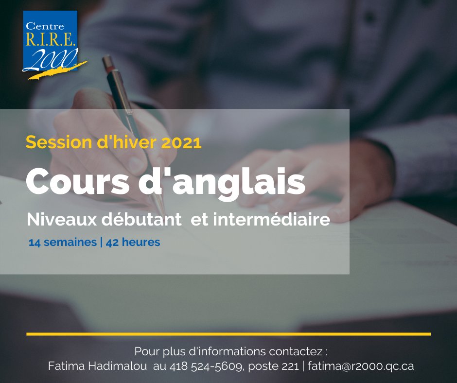 CentreRIRE2000's tweet photo. Les inscriptions pour nos cours d'anglais sont déjà ouvertes !!

Nos cours mettent l'accent sur l'expression orale et l'acquisition rapide de compétences en communication orale. De plus, ils sont donnés maintenant en ligne.

Inscrivez-vous dès aujourd'hui : fatima@r2000.qc.ca https://t.co/Fok7xXZEoI