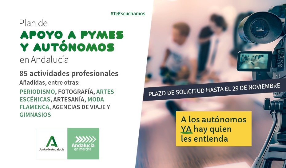 EmpleoJunta's tweet photo. 🔊Hemos ampliado las actividades profesionales de #autónomos que pueden optar a las ayudas de 1.000 euros, que incluyen, entre otras:

✅Agencias de Viaje
✅Periodistas y fotógrafos
✅Artistas
✅Artesanos
✅Moda flamenca
✅Gimnasios

📌Consulta el BOJA: https://t.co/uyZifkH7Q3 https://t.co/camSw5gC4H