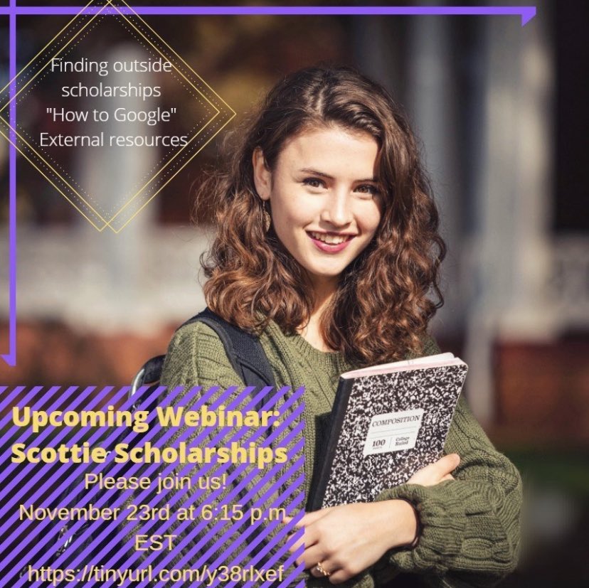 Are you interested in learning more about how to apply for outside scholarships? Please join Katherine Blank ‘23, Student Scholarship Advisor, for a “Finding Outside Scholarships” webinar on Monday, November 23rd at 6:15 pm to learn tips for applying to scholarships