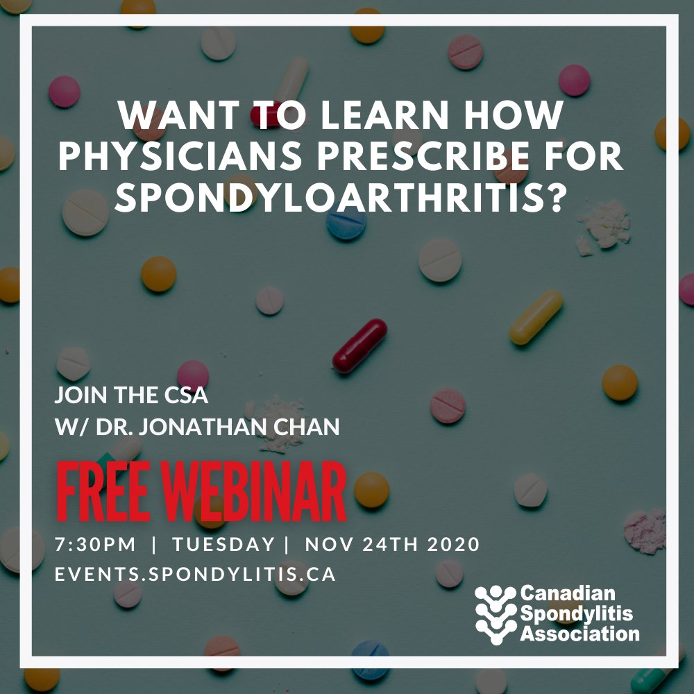 SpArthritis's tweet photo. Want to learn more about how physicians prescribe for Spondyloarthritis (SpA)?

Join us TOMORROW for our FREE Webinar on the treatment journey of living with Spondyloarthritis.

https://t.co/zrg9V68U8w https://t.co/q6nxcXoelt