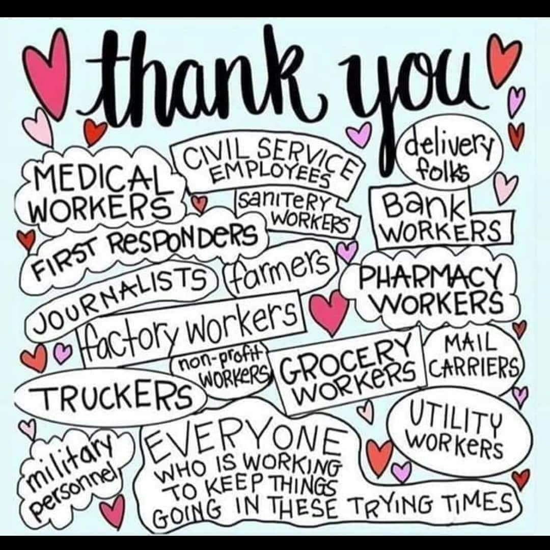 suzyc773's tweet photo. @DrBiden Thankful for these &amp; so many other 'essential workers' that aren't listed here... Teachers &amp; parents working together to engage, inspire, &amp; educate our youth... Volunteers who stand in the gaps &amp; serve... Crisis organization staff who listen, advise, &amp; refer... Caring neighbors, https://t.co/3jasAoZoUB