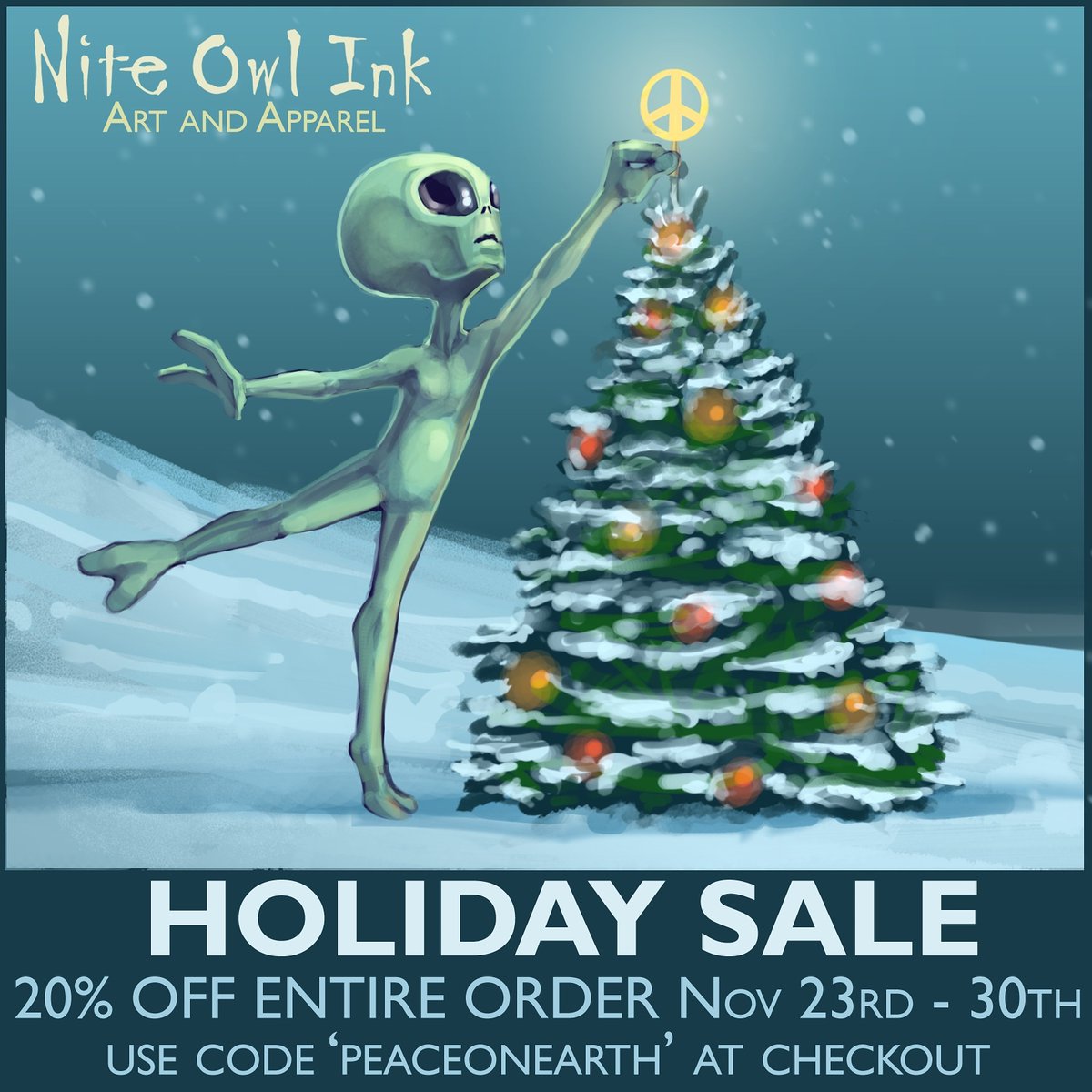 niteowlink's tweet photo. Week long Black Friday sale! Use code PEACEONEARTH at checkout. https://t.co/vFLZwhjfEO
#BlackFridayDeals #BlackFriday #peaceonearth #alienxmas #aliens #coolapparel #niteowlink https://t.co/Xfw5nLvIPS