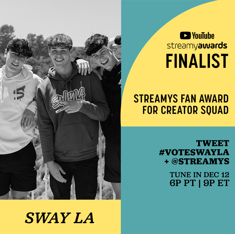 Streamy Awards (@streamys) on Twitter photo 23/11/2020 21:22:52 RT to #VOTESWAYLA for the @streamys Fan Award for Creator Squad! RT to #VOTESWAYLA for the @streamys Fan Award for Creator Squad!