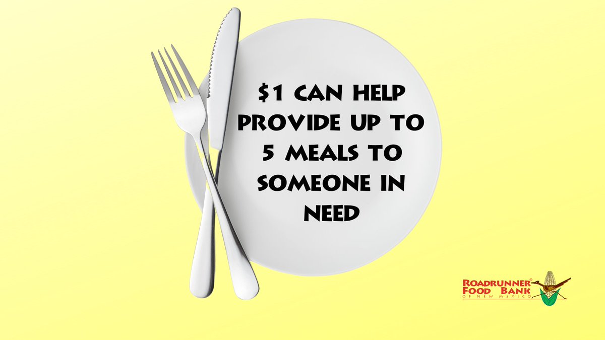 RoadrunnerFdBnk's tweet photo. It only takes $1 to help provide up to 5 meals to someone in need. Learn more about the power of a gift of funds on our website.
.
.
.
#volunteer #donate #giveback #makeadifference #getinvolved #foodbank #foodpantry #distribution #nm_true #strongertogether #emergestronger https://t.co/Gb06KfNJVQ