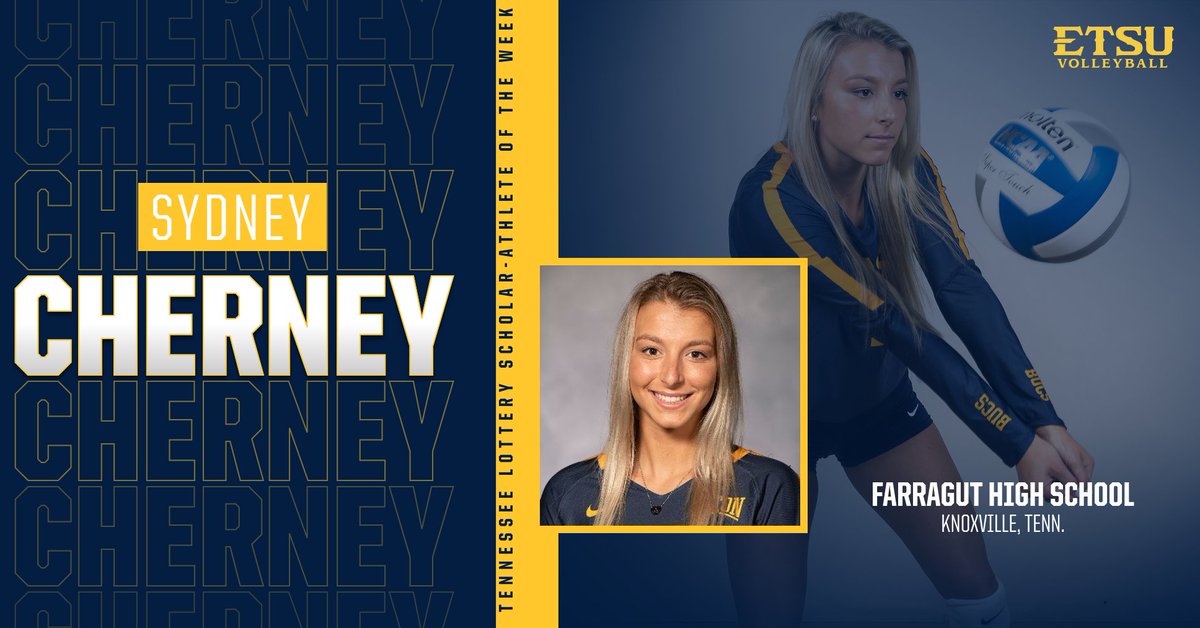 ETSUAthletics's tweet photo. Congrats to Sydney Cherney on being named @TNLottery Scholar-Athlete of the Week!

🔗https://t.co/FNcK4Z6Mna 

Special thanks to our friends at the @TNLOTTERY
for raising more than $5.5 Billion in education! Thanks for giving our Bucs #HOPE!

#ETSUTough | #StrongerTogether https://t.co/zr51K2MHN9