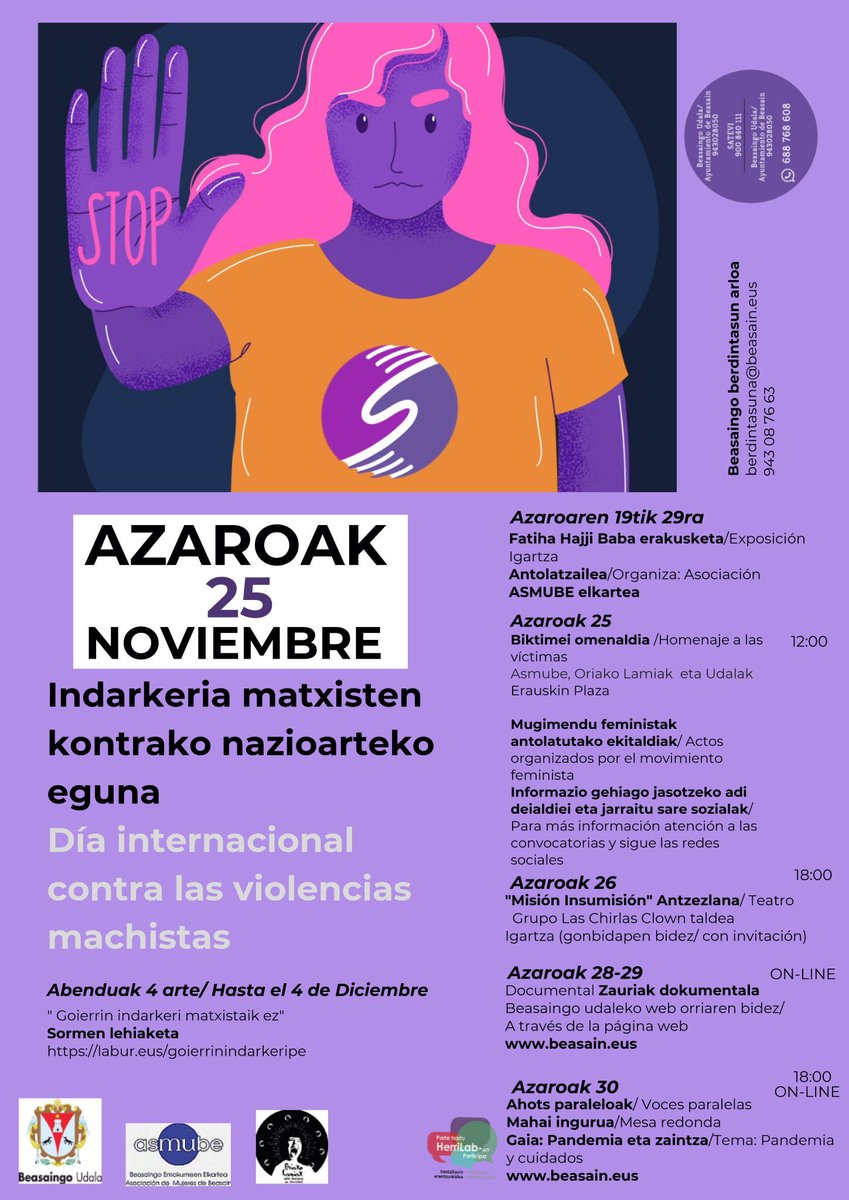BeasaingoUdala's tweet photo. [EUS] Indarkeria matxisten kontrako nazioarteko egunaren egitaraua aurkeztua #Beasaingoudala #Asmube #Oriakolamiak #Beasain #azaroak25 
[ES] Presentado el programa del Día internacional contra las violencias machistas #ayuntamientobeasain #25noviembre
https://t.co/Lg8rAv7vtK https://t.co/4ORYyUvZYR